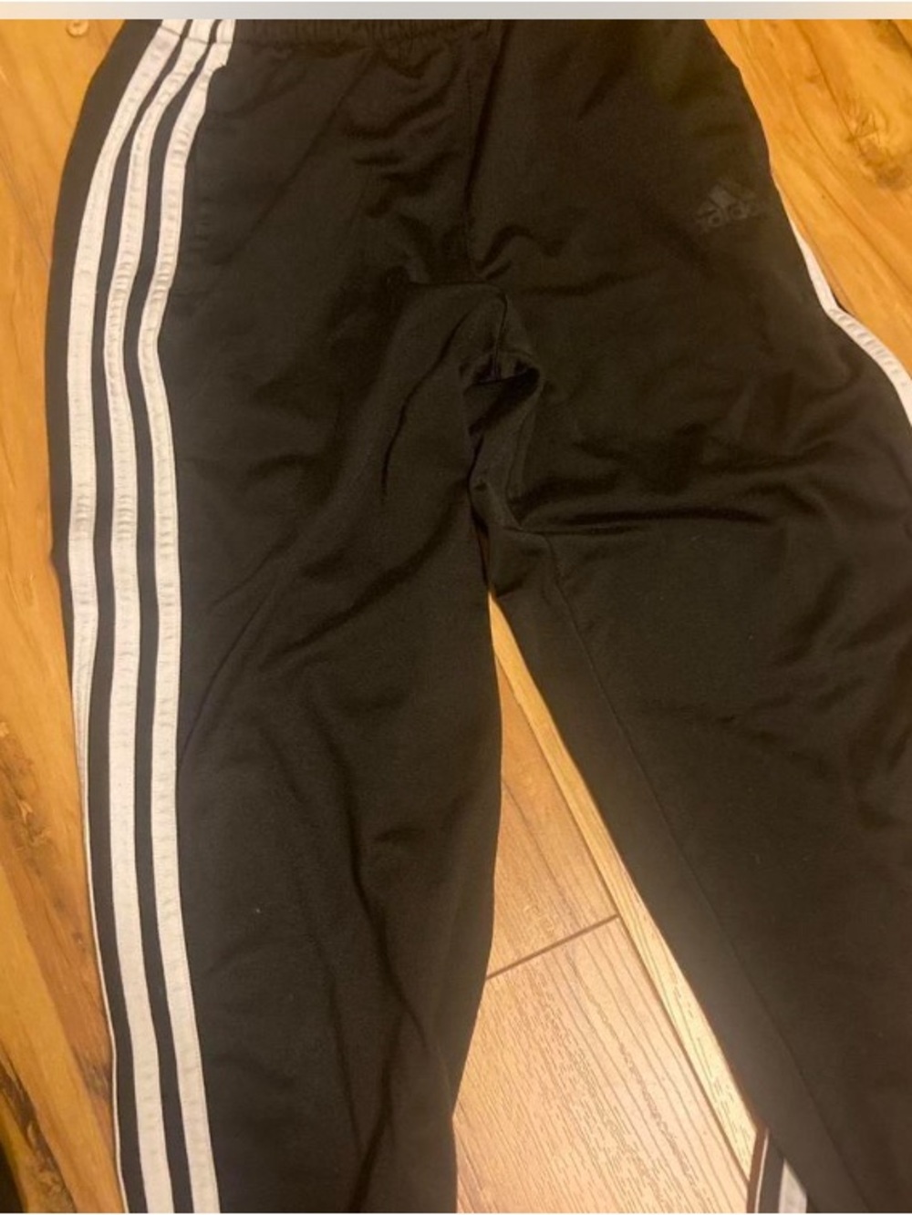 Adidas Kids Black Track Pants with White Three-Stripe Detail (9-12)